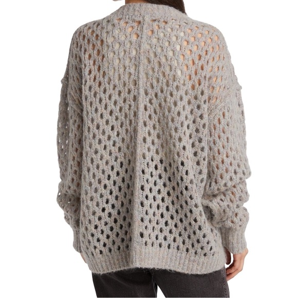 Isabel Marant Etoile grey beige textured open knit crew neck wool blend sweater - Picture 10 of 11